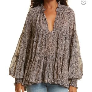 Cinq a Sept Claude Tiered Blouse in Navy/Rose Clay